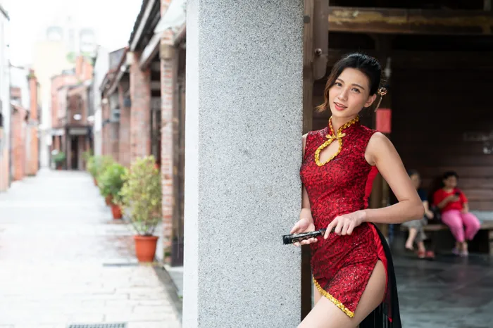 [Mzsock] NO.057 Cai Yixin, ultra short cheongsam, stockings, high heels, beautiful legs, outdoor shot street photography#[55P]-44